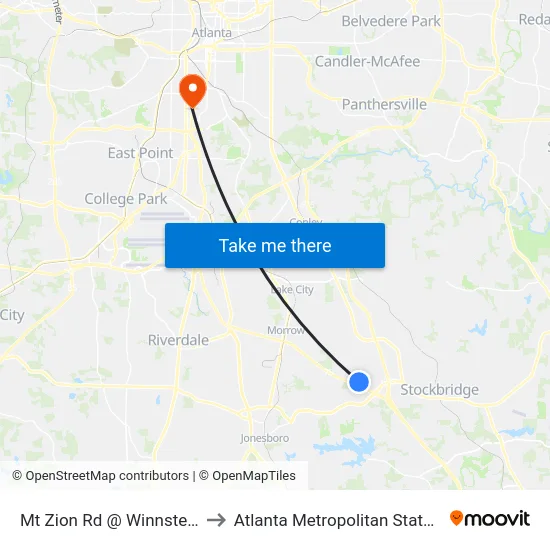 Mt Zion Rd @ Winnstead Way to Atlanta Metropolitan State College map