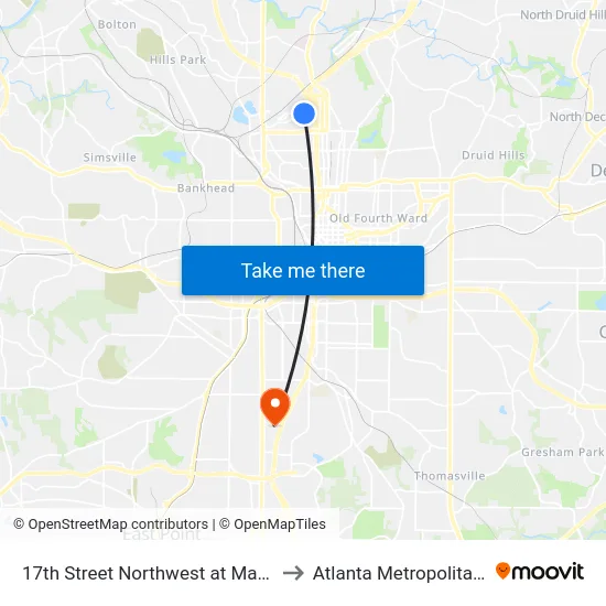 17th Street Northwest at Market Street Northwest to Atlanta Metropolitan State College map
