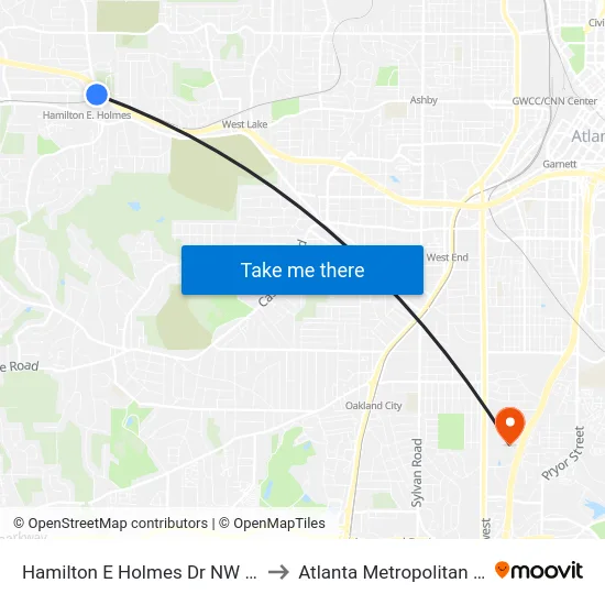 Hamilton E Holmes Dr at Burton Rd NW to Atlanta Metropolitan State College map