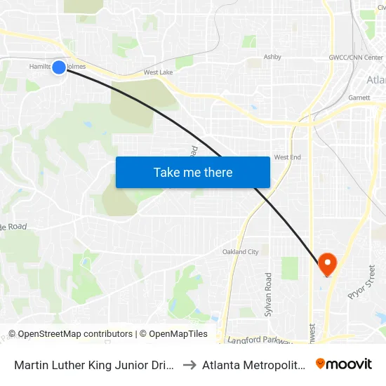 Martin Luther King Junior Drive at Stone Hurst Place to Atlanta Metropolitan State College map