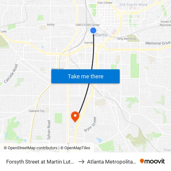 Forsyth Street at Martin Luther King Junior Drive to Atlanta Metropolitan State College map