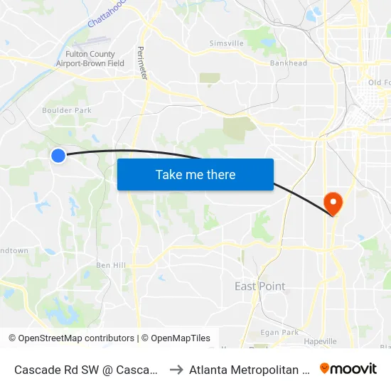 Cascade Rd SW @ Cascade Knolls Dr SW to Atlanta Metropolitan State College map