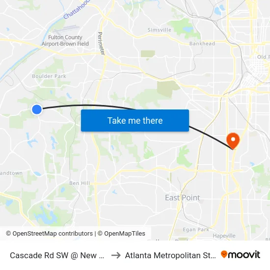 Cascade Rd SW @ New Hope Rd SW to Atlanta Metropolitan State College map