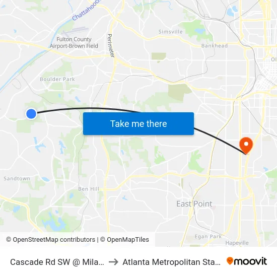 Cascade Rd SW @ Milano Dr SW to Atlanta Metropolitan State College map
