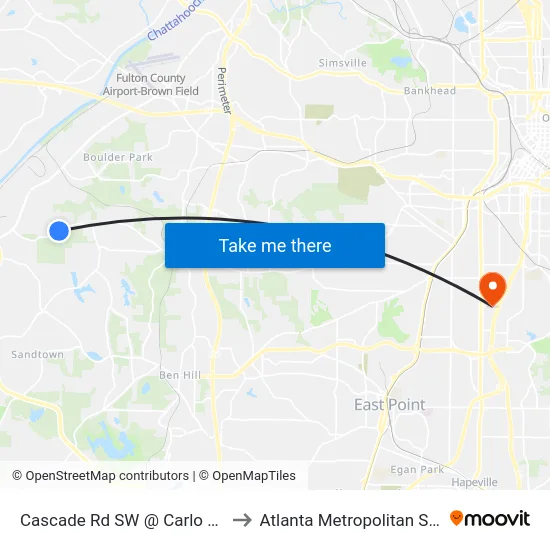 Cascade Rd SW @ Carlo Woods Dr SW to Atlanta Metropolitan State College map