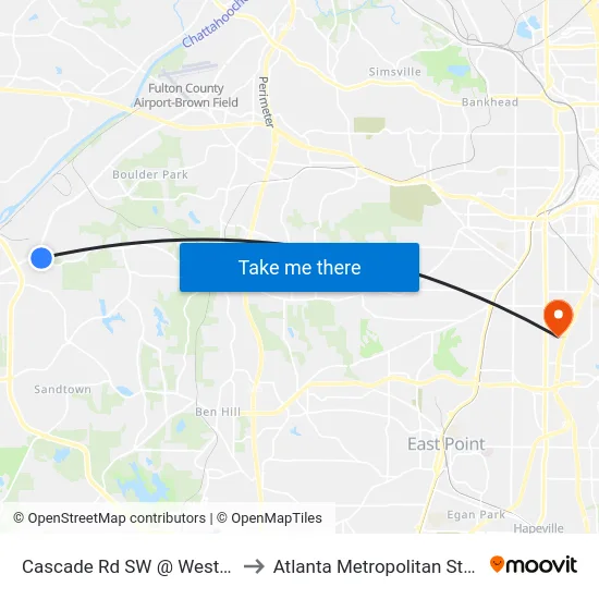 Cascade Rd SW @ Westpark Dr SW to Atlanta Metropolitan State College map