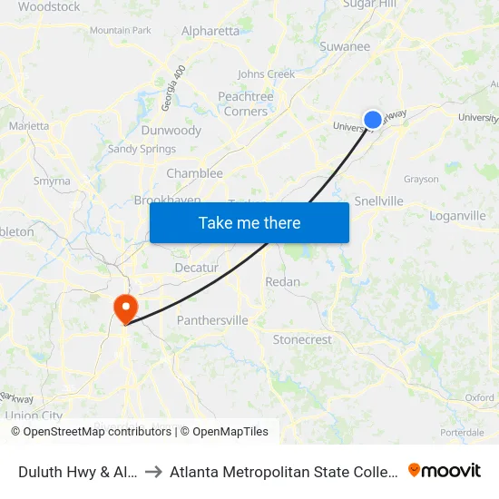 Duluth Hwy & Aldi to Atlanta Metropolitan State College map