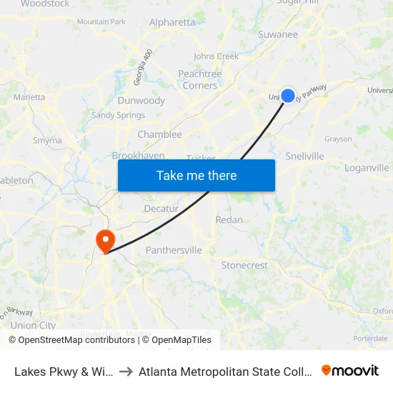 Lakes Pkwy & Wika to Atlanta Metropolitan State College map
