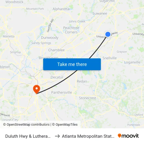 Duluth Hwy & Lutheran Church to Atlanta Metropolitan State College map