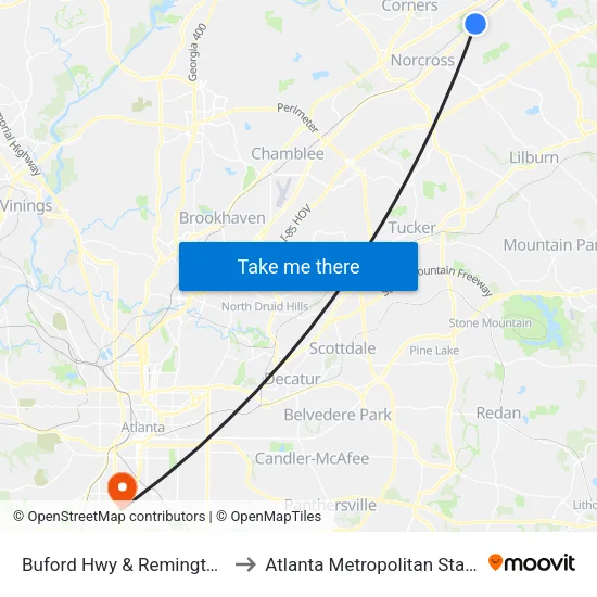 Buford Hwy & Remington Park Ct to Atlanta Metropolitan State College map