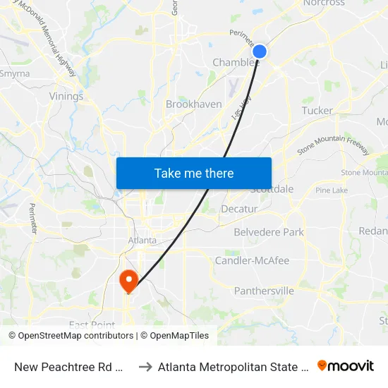 New Peachtree Rd @ 6145 to Atlanta Metropolitan State College map