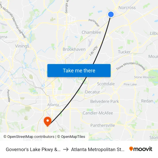 Governor's Lake Pkwy & Veritiv Ob to Atlanta Metropolitan State College map