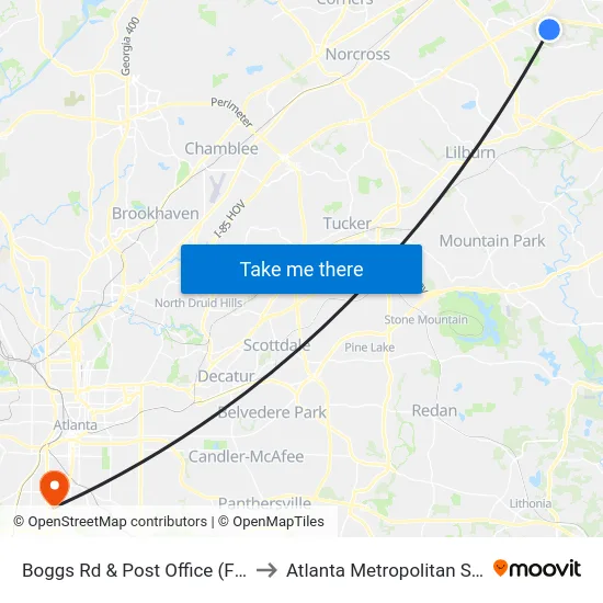 Boggs Rd & Post Office  (First Entrance) to Atlanta Metropolitan State College map
