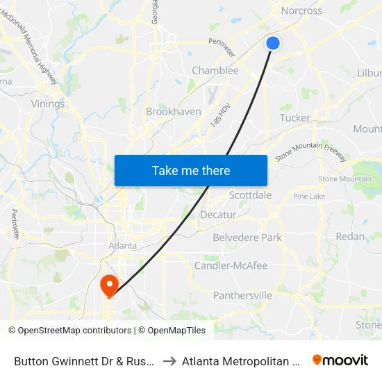 Button Gwinnett Dr & Rush Ent (Across) to Atlanta Metropolitan State College map