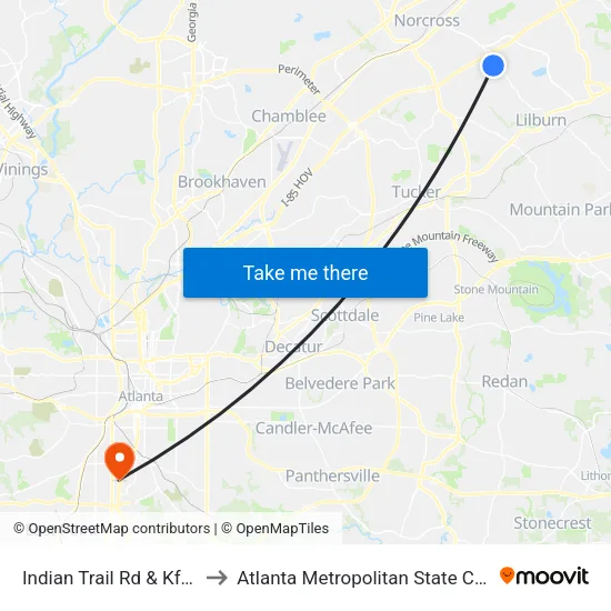 Indian Trail Rd & Kfc/Wf to Atlanta Metropolitan State College map