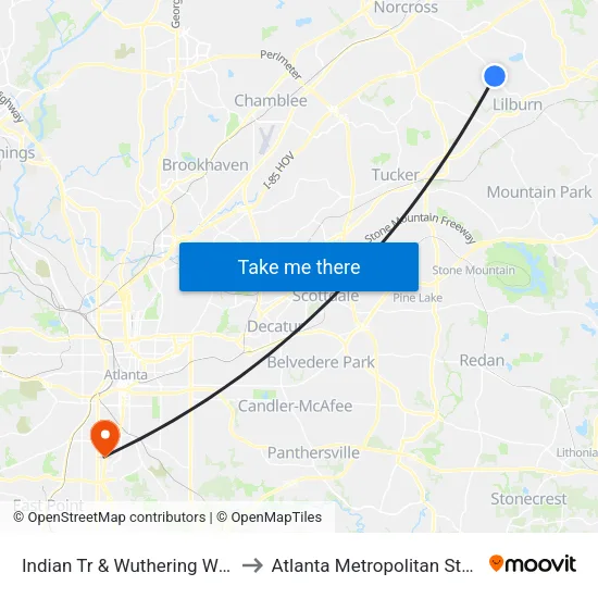 Indian Tr & Wuthering Way (Cpa) Ib to Atlanta Metropolitan State College map