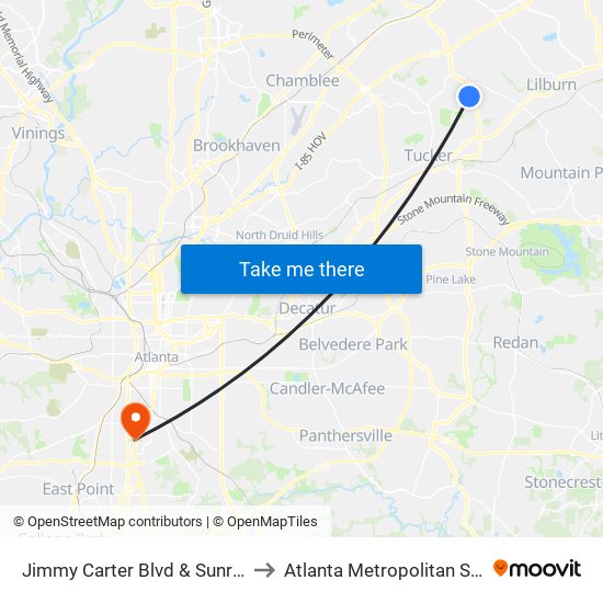 Jimmy Carter Blvd & Sunrise Village Ln to Atlanta Metropolitan State College map