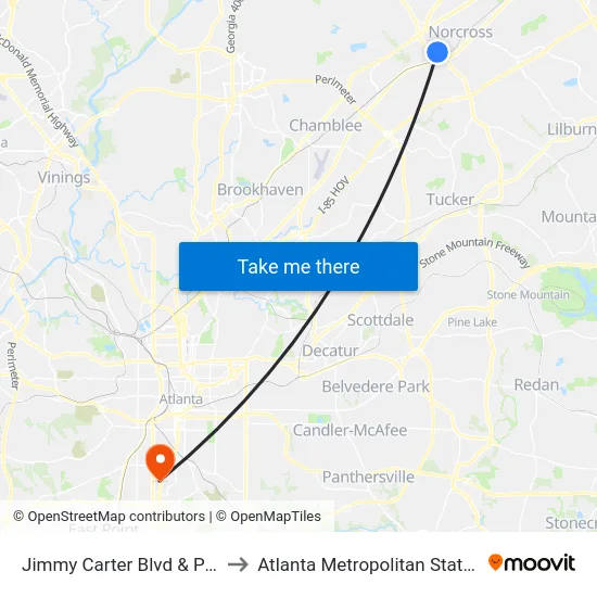 Jimmy Carter Blvd & Pacific Dr to Atlanta Metropolitan State College map