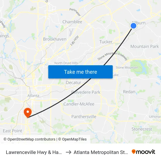 Lawrenceville Hwy & Harbins Rd Ob to Atlanta Metropolitan State College map