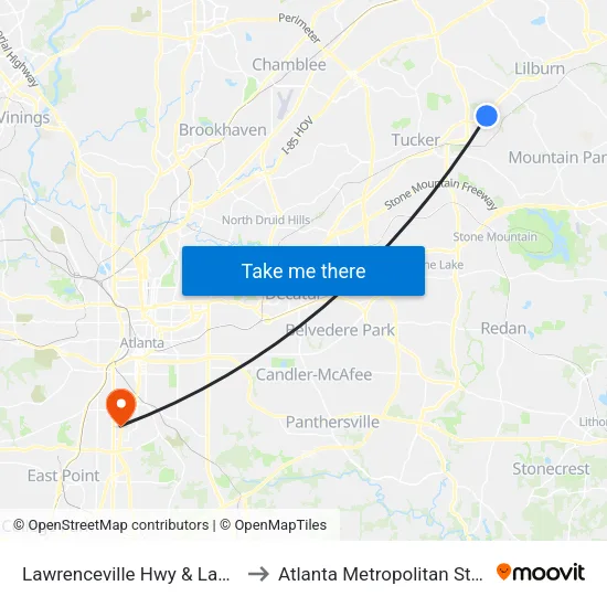 Lawrenceville Hwy & Lankford Rd Ib to Atlanta Metropolitan State College map