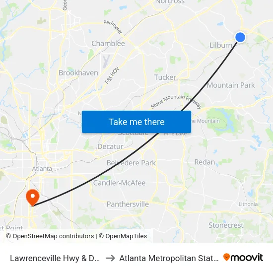 Lawrenceville Hwy & Don Pedro to Atlanta Metropolitan State College map