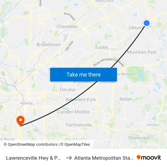 Lawrenceville Hwy & Popeyes Ob to Atlanta Metropolitan State College map