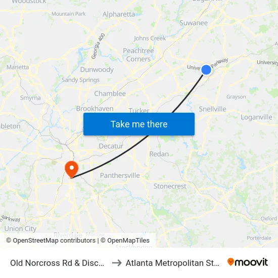 Old Norcross Rd & Discovery Hs Ib to Atlanta Metropolitan State College map
