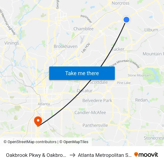 Oakbrook Pkwy & Oakbrook Lake Dr Ob to Atlanta Metropolitan State College map