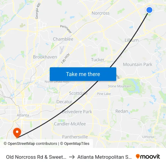 Old Norcross Rd & Sweetwater Rd Ob to Atlanta Metropolitan State College map