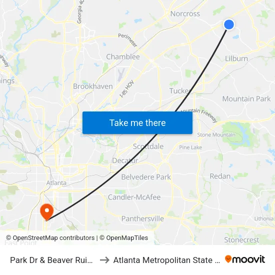 Park Dr & Beaver Ruin Rd Ib to Atlanta Metropolitan State College map