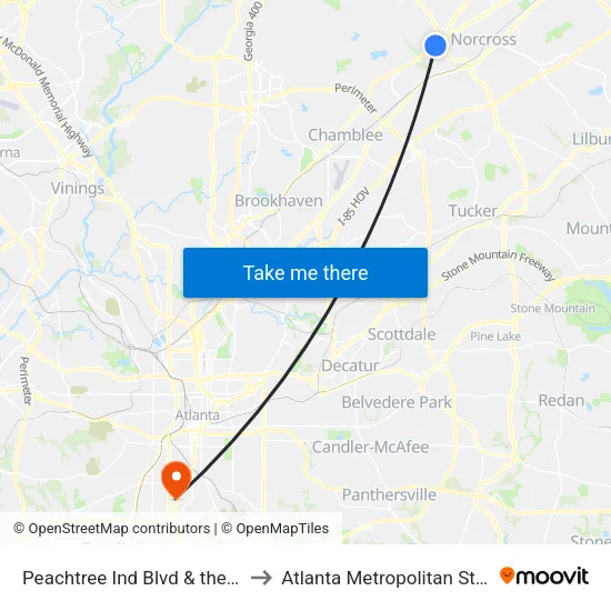 Peachtree Ind Blvd & the Fields Apts to Atlanta Metropolitan State College map