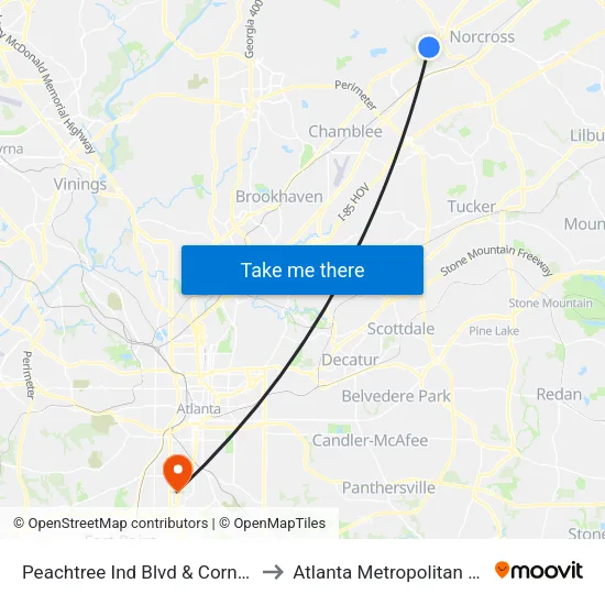 Peachtree Ind Blvd &  Corners @ 1700 Apt to Atlanta Metropolitan State College map