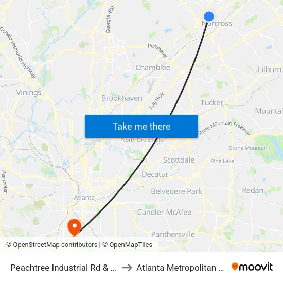 Peachtree Industrial Rd & Divots Sportsw to Atlanta Metropolitan State College map