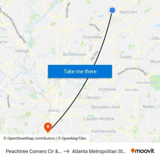 Peachtree Corners Cir & Parton Ct to Atlanta Metropolitan State College map