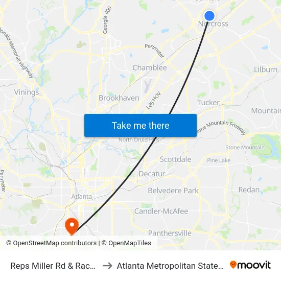 Reps Miller Rd & Race Track to Atlanta Metropolitan State College map