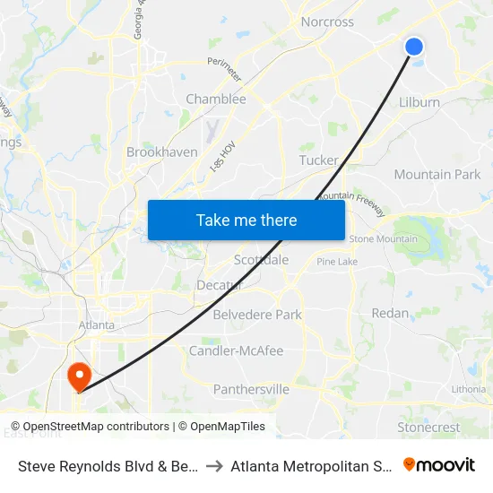 Steve Reynolds Blvd & Beaver Ruin Rd to Atlanta Metropolitan State College map