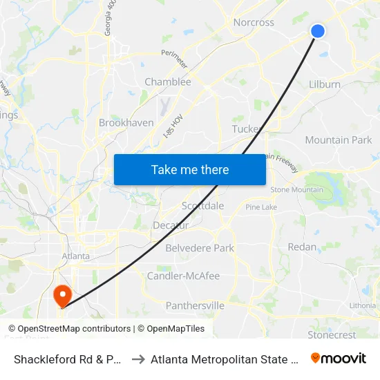 Shackleford Rd & Park Dr to Atlanta Metropolitan State College map