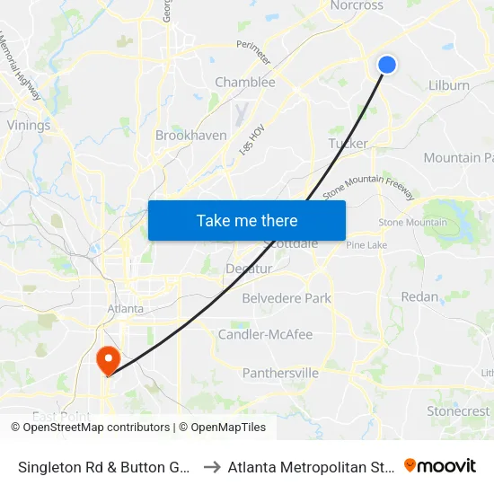 Singleton Rd & Button Gwinnett Pl Ib to Atlanta Metropolitan State College map