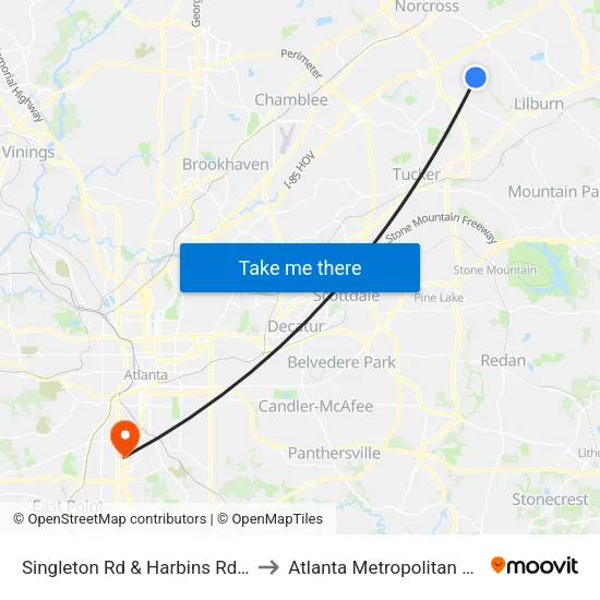 Singleton Rd & Harbins Rd (Before Light) to Atlanta Metropolitan State College map