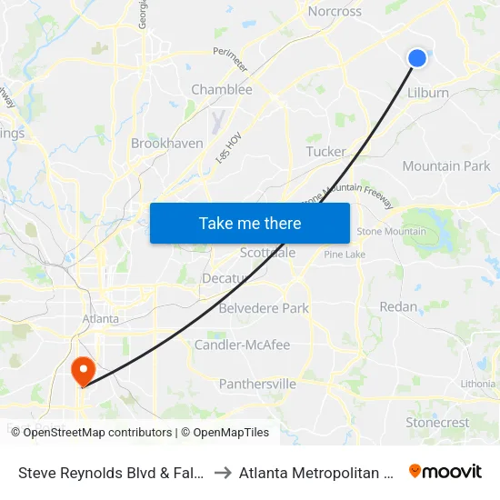 Steve Reynolds Blvd & Falling Water Ln I to Atlanta Metropolitan State College map