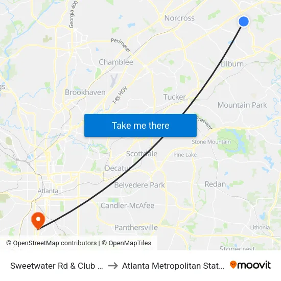 Sweetwater Rd & Club Drive Ob to Atlanta Metropolitan State College map