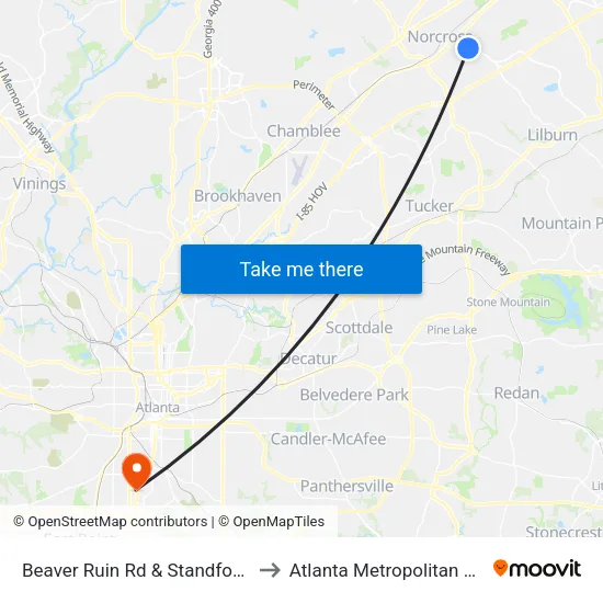 Beaver Ruin Rd & Standford Village Ln Ib to Atlanta Metropolitan State College map
