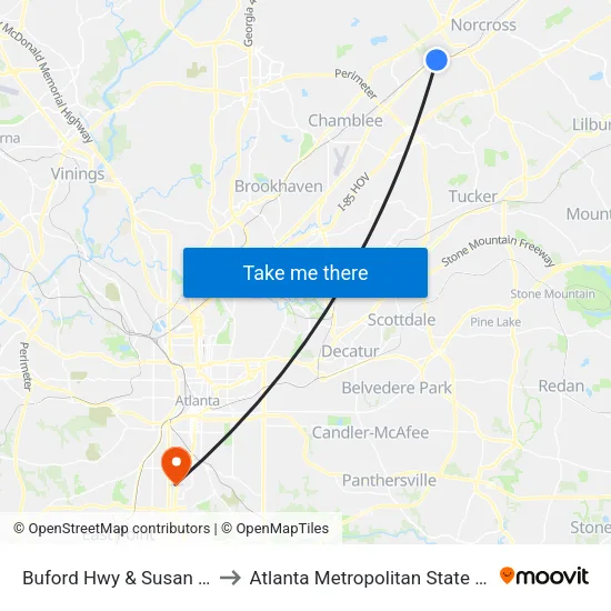 Buford Hwy & Susan Ln Ob to Atlanta Metropolitan State College map