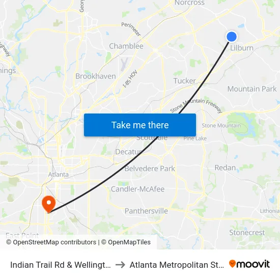 Indian Trail Rd & Wellington Sq Plaza to Atlanta Metropolitan State College map