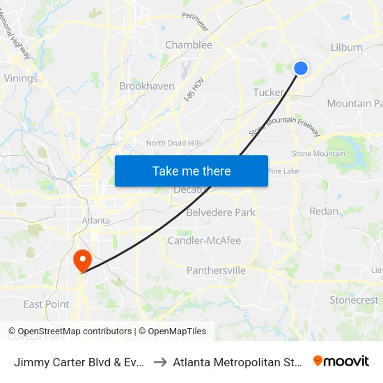 Jimmy Carter Blvd & Everest Tr Ob to Atlanta Metropolitan State College map
