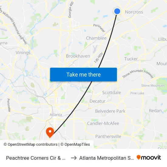 Peachtree Corners Cir & Gleanleaf Dr Ib to Atlanta Metropolitan State College map