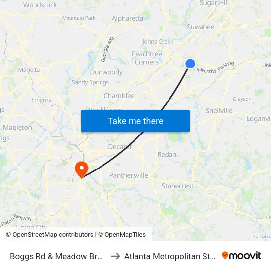 Boggs Rd & Meadow Brook Pkwy Ib to Atlanta Metropolitan State College map