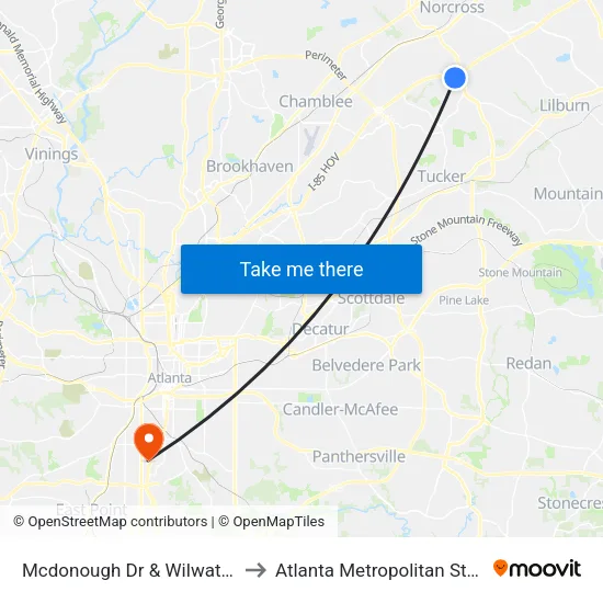 Mcdonough Dr & Wilwat Dr (Ace) Ib to Atlanta Metropolitan State College map