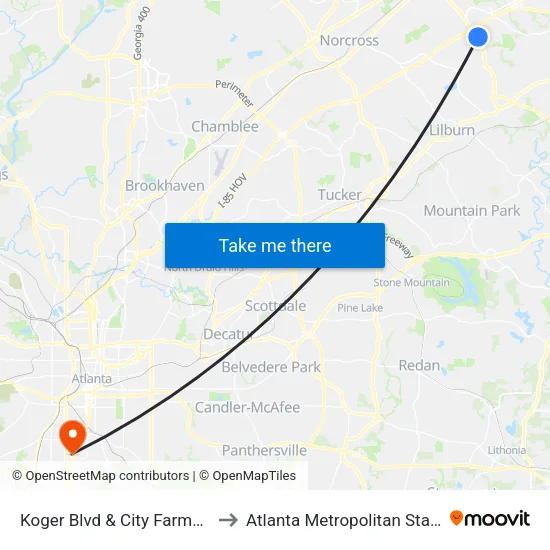 Koger Blvd & City Farmers Market to Atlanta Metropolitan State College map