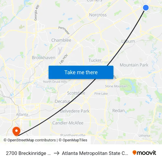 2700 Breckinridge Blvd to Atlanta Metropolitan State College map